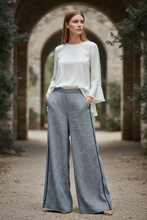 Load image into Gallery viewer, Pantapalazzo Lino Spigato Blu - Texture e Impuntura Esatte