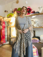 Load image into Gallery viewer, Boho crochet maxi shawl with fringes - Frida&#39;s Wings
