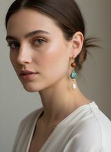Load image into Gallery viewer, Turquoise Raw Earrings Red Jasper River Pearls - Handmade Gold-Plated Steel
