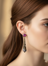 Load image into Gallery viewer, Morgana Earrings - Swarovski Crystals and Antique Bronze Fuchsia/Smoke
