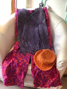 Top Crochet with Fringe Purple - Recycled Silk
