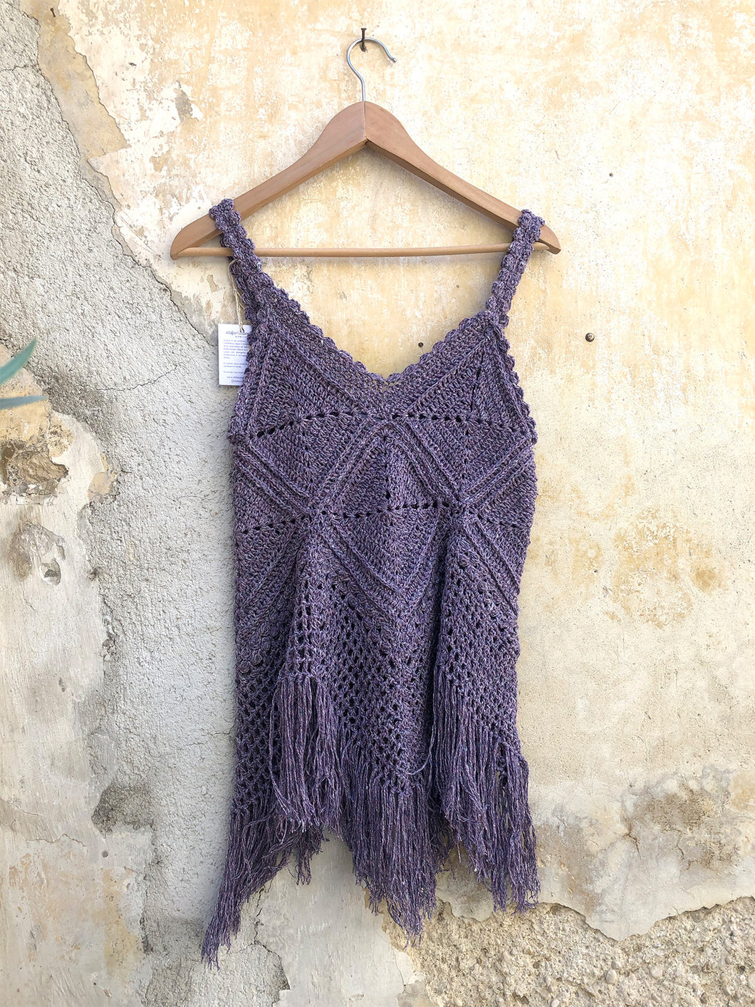 Top Crochet con frange Viola - Seta Riciclata