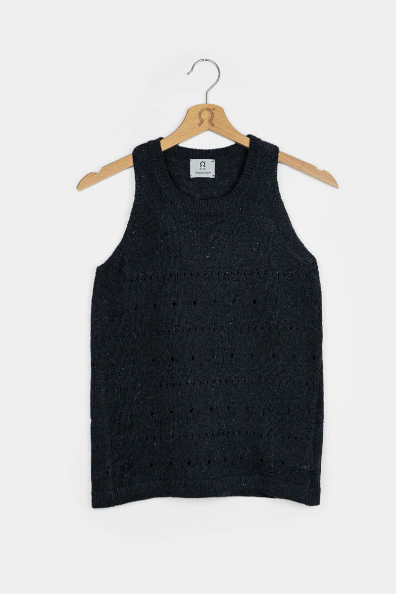 Canotta traforata donna cotone jeans rigenerato Nada
