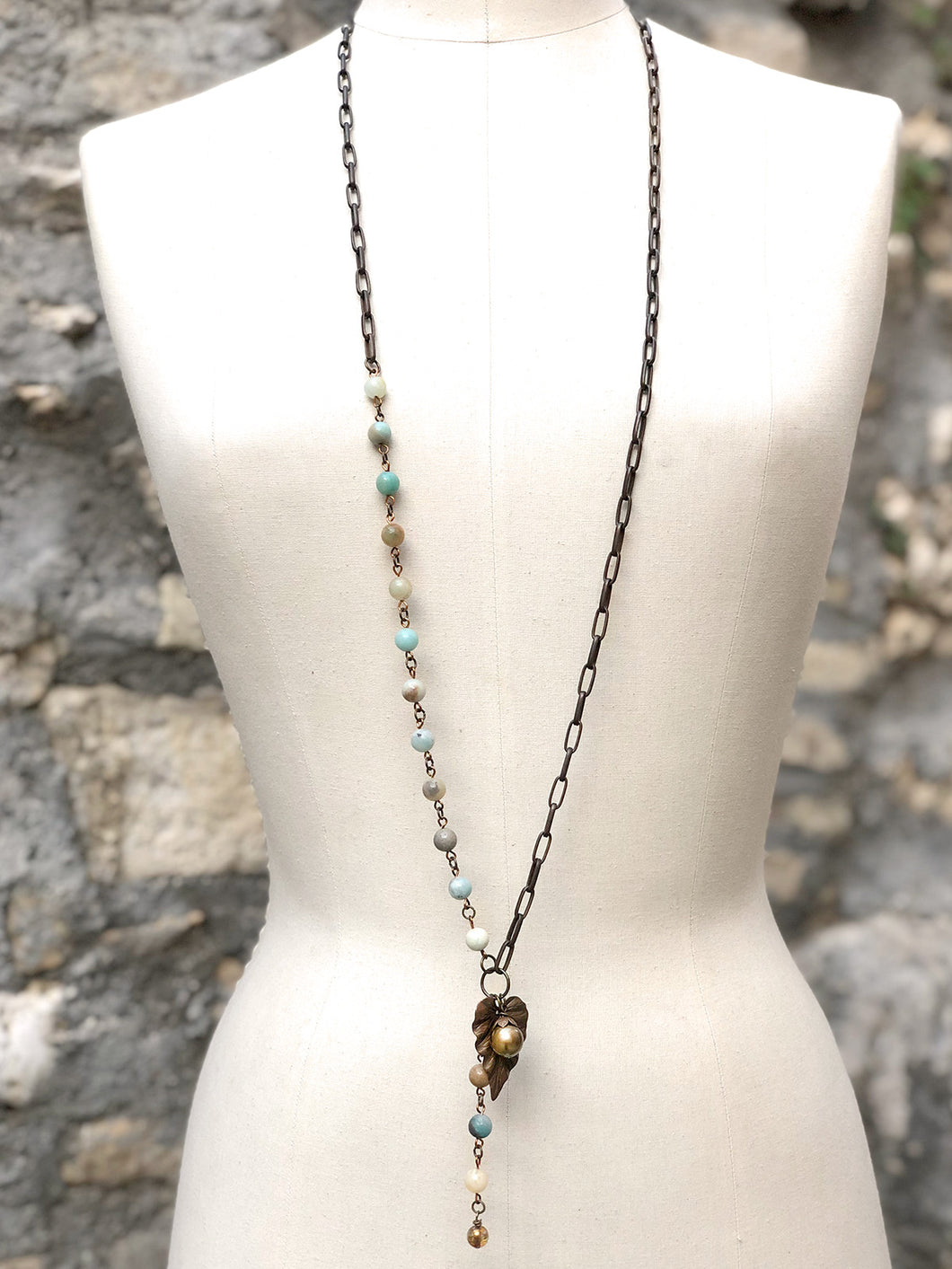 Bijoux Byzantium Necklace - Amazonite and Swarovski Pearls