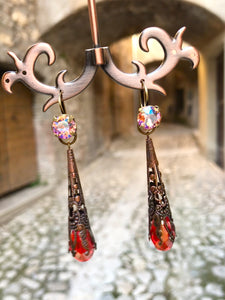 Long Earrings "Morgana" collection - Crystals and Brass