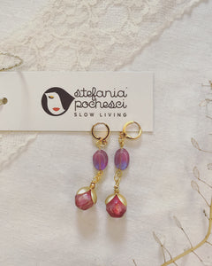 Long Earrings "Pixie" collection - Bohemian Crystals and Glass - Golden