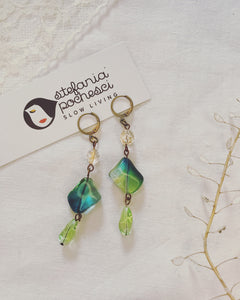Long Earrings "Pixie" collection - Bohemian Crystals and Glass - Antique bronze